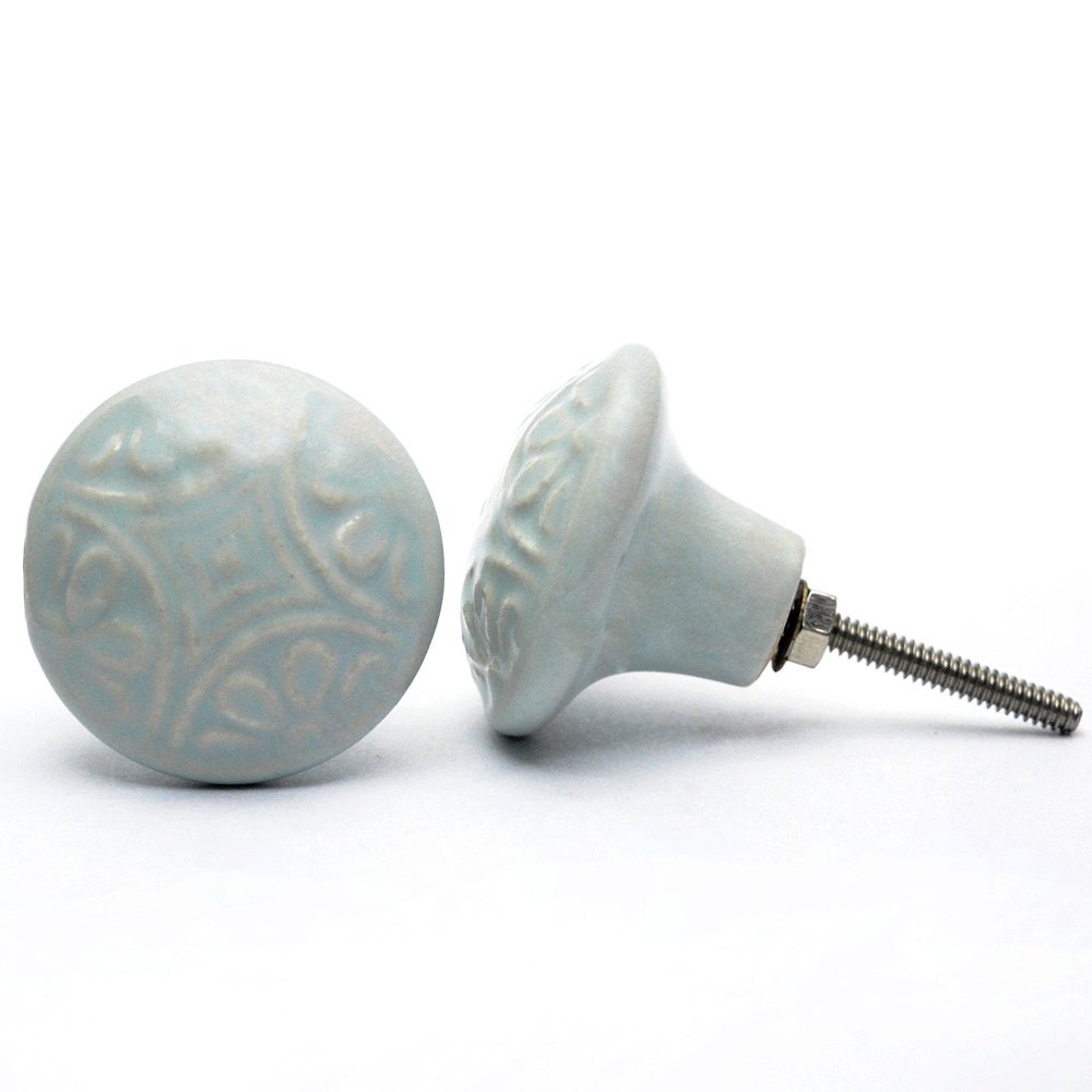 Casa Decor Pack Of 6 Light Blue Rustic Design Ceramic Knobs For