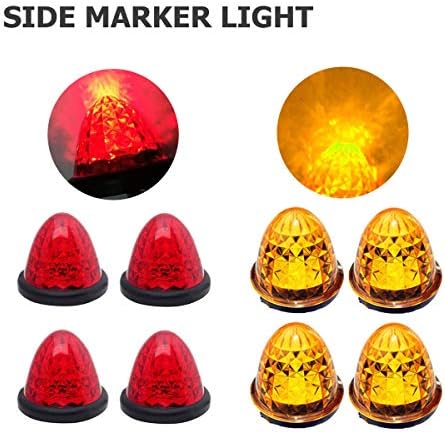 YUGUIYUN 8pcs LED Side Marker Light Indicator Lamp, 16 LED 3" Beehive Dome Cab Roof Turn signals for 12V / 24V Auto Truck Trailer Boat Car - Amber + Red