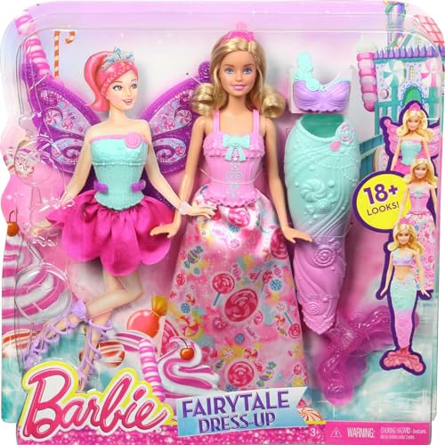 Barbie Doll with 3 Fantasy Outfits & Accessories, Including Mermaid Tail & Fairy Wings, Candy Theme (Amazon Exclusive)