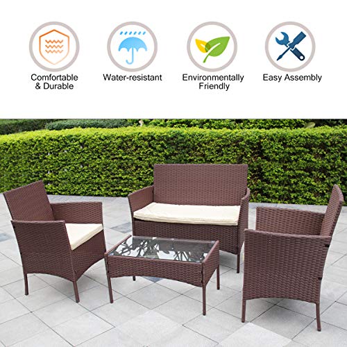 Bigzzia Rattan Garden Furniture Set, 4 Piece Patio Rattan Furniture