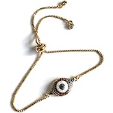 SIFRIMANIA Evil Eye Adjustable Sliding Bead Shiny Bracelet Lucky Charms Jewelry for Women of All Ages