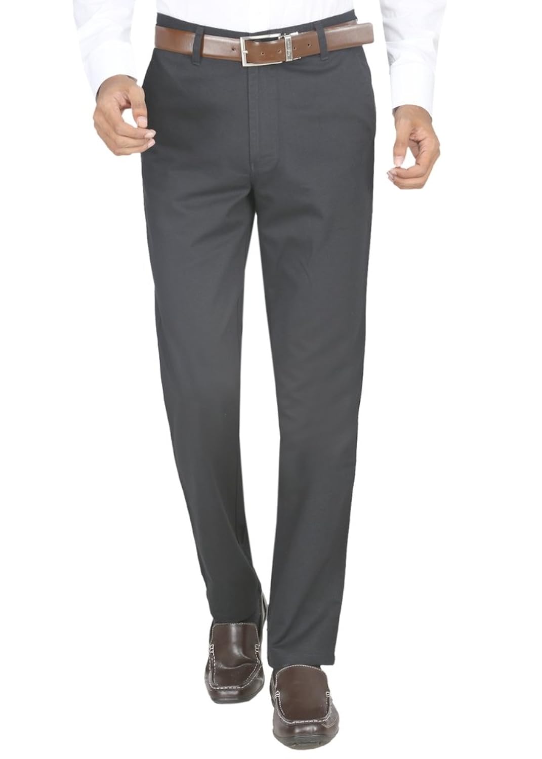modo men's trouser regular fit dobby, black 100% cotton formal trouser for men