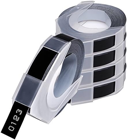 DYMO 3D Plastic Embossing Labels for Embossing Label Makers,White Print on Black,3/8 x 9.8',5-Roll