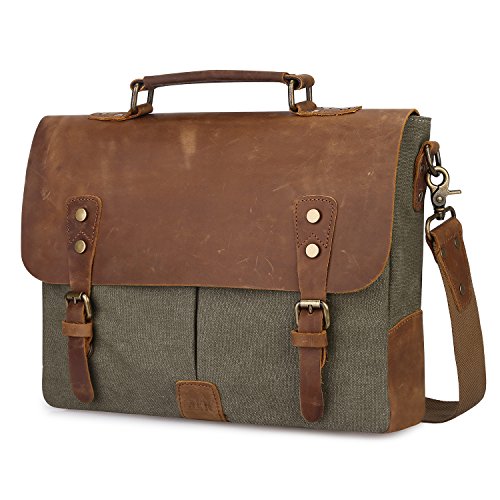 SZONE Fashion Canvas Genuine Leather Trim Travel Briefcase Laptop Bag