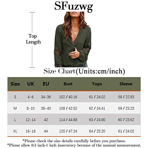 Sfuzwg-Frauen-Tiefem-V-Ausschnitt-Laterne-Hlse-Beilufige-Bluse-Grn-Aushhlen-Lose-Tops