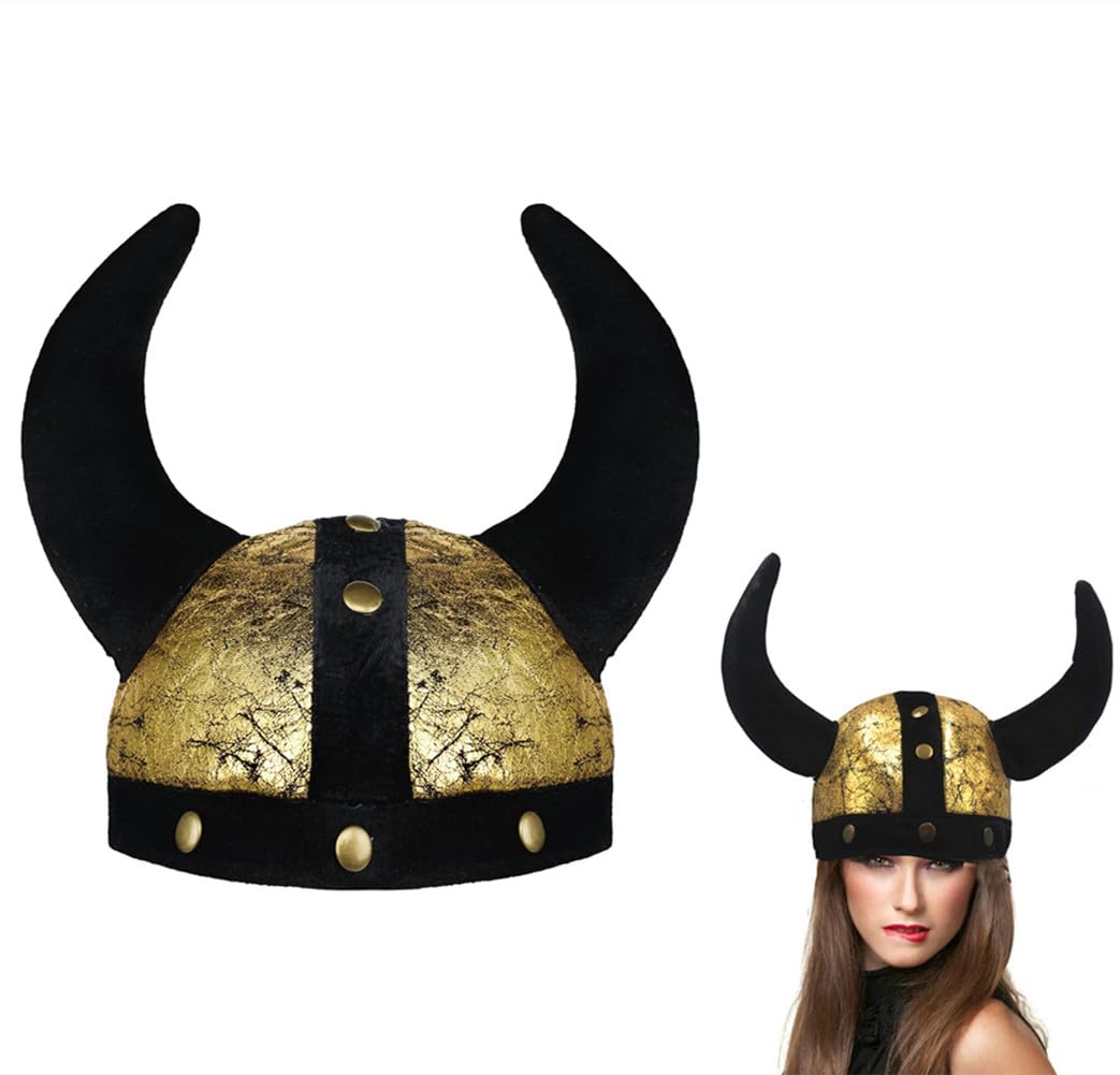 ITODA Viking Soft Horns Hat Halloween Warrior Costume Hats Medieval Bullhead Hat Animal Horned Hats Fancy Dress Cosplay Headwear for Adult Halloween Carnival Party Props