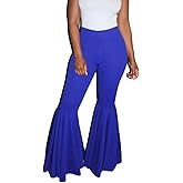 GUOLEZEEV Women Bell Bottoms Solid Elastic Waist Stretchy Fitted and Flared Pants Plus Size