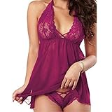 ENJOYNIGHT Women's Sleepwear Plus Size Mini Dress Lingerie Lace Nightwear