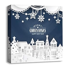 Canvas Wall Art Snow Deer Merry Christmas Painting Artwork for Home Prints Framed - 12x12 inches