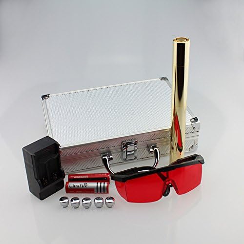 DJLP Super High-Power Laserpointer Flashlight Outdoor Camping Fishing Burning Flashlight Blue Pointer/Adjustable Focus Set 5W 445nm Gold (Short Copper(2x16340 Battery))
