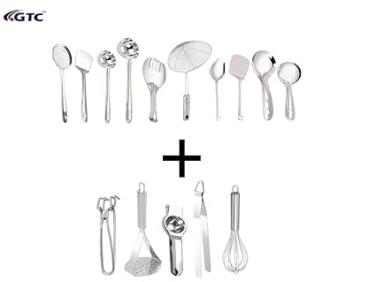 GTC Stainless Steel Cooking and Serving Spoon, 15-Pieces, Multicolour