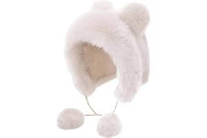 Furry Soft Ear Bear Hat White Headwear for Women Winter Cycling Climbing Skiing Furry Thick Lining Plush