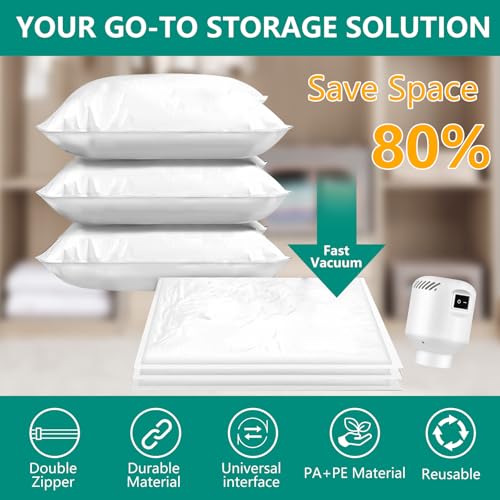 9 Pieces Vacuum Bags Clothes with Electric Pump, 3 x 40 x 40 cm / 3 x 40 x 50 cm / 3 x 40 x 60 cm Vacuum Bags Clothes for Blankets, Pillows, Travel, Moving, Seasonal Items