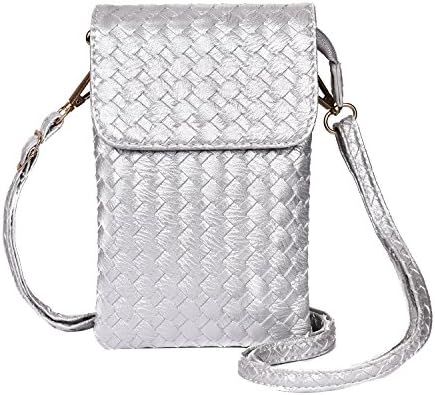 Small Women Shoulder Bag Crossbody Bag with Adjustable Strap PU Leather Wallet Purse Cellphone Pouch for Little Girl (Silver)