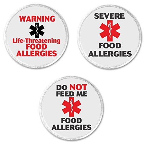 Set 3 Warning Life Threatening Food Allergies / Do Not Feed 3" Sew On Patches
