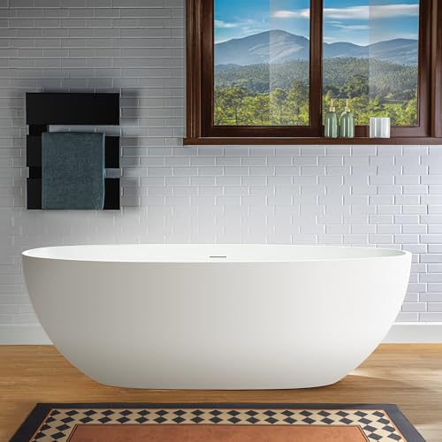 WOODBRIDGE 67" Stone Resin Freestanding Soaking Tub, Modern Oval Solid Surface Bathtub...