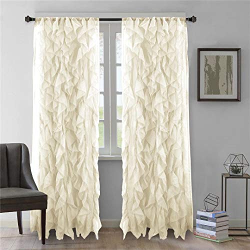 DiamondHome 1pc Cascade Shabby Chic Sheer Ruffled Curtain Panel (Beige, 50" X 84")