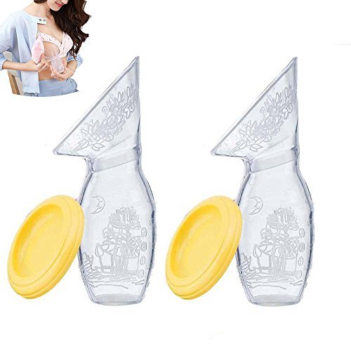 Read About 2Pcs Manual Silicone Breast Pump , milk pump and Milk Collector for breastfeeding &Lid to Catch Leaking Milk While Nursing, 100% Food Grade Silicone