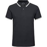Men's Cotton Casual Polo Shirt Short Sleeve Striped Solid Golf Polo Shirts for Men Classic Pique Relaxed-Fit