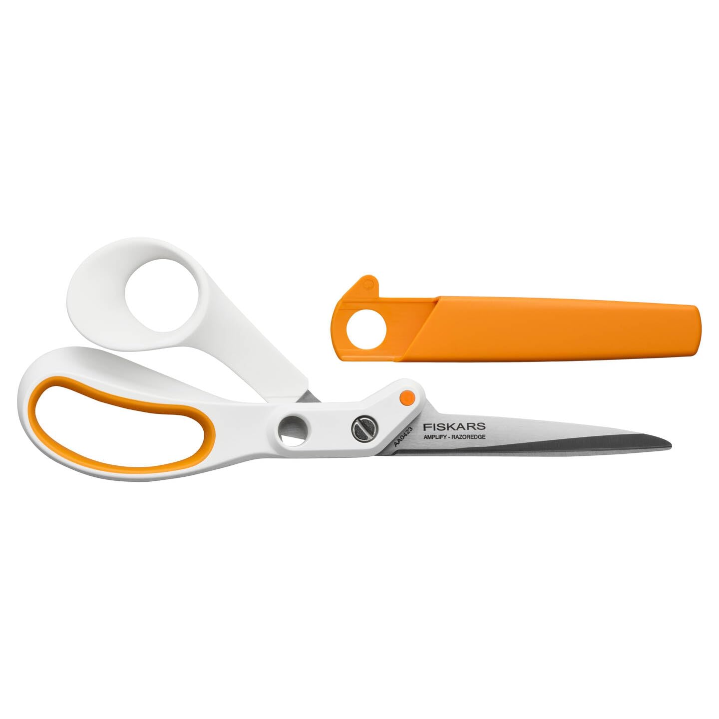 Fiskars Razor Edge tailoring shears, length: 21 cm, stainless steel blade/plastic handles, white/orange, Amplify, 1070081
