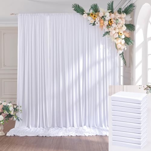15×3 m Weiß Hochzeit Hintergrund Vorhang, 10 Platten 1,5×3m Faltenfreie Seide Polyester Weiss Fotowand Hintergrund Vorhänge Deko Geburtstag Party Baby