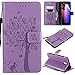 Galaxy J7 2018 Case with Screen Protector,For Samsung Galaxy J7 Aero/J7 Star/J7 Top/J7 Crown/J7 Aura/J7 Refine/J7 Eon Case Flip Case,PU Leather Tree Cat Flowers Wallet Case Card Slots Light Purple
