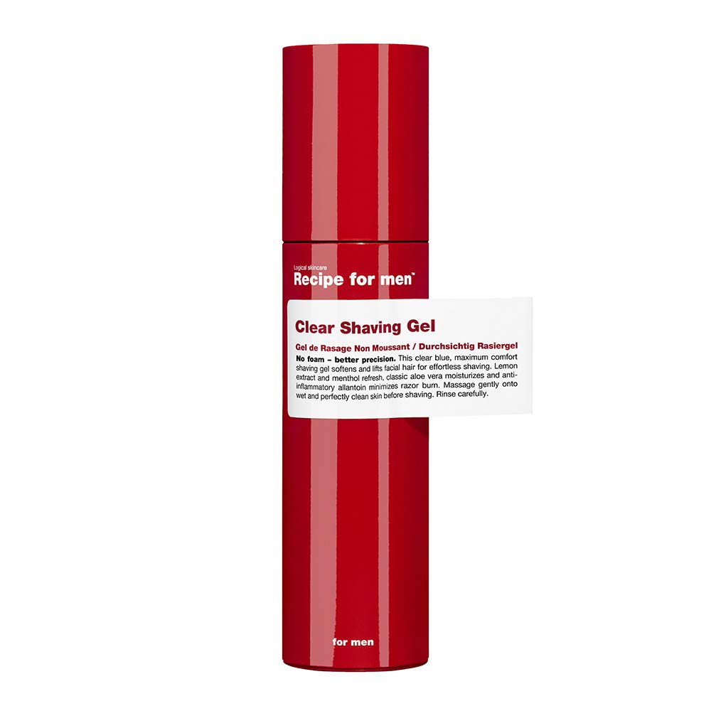 RECIPE FOR MEN Clear Shaving Gel: Soothing Allantoin, Hyaluronic Acid & Menthol, Minimizes Razor Burn and Redness, 100% Vegan, Made in Sweden 100ml