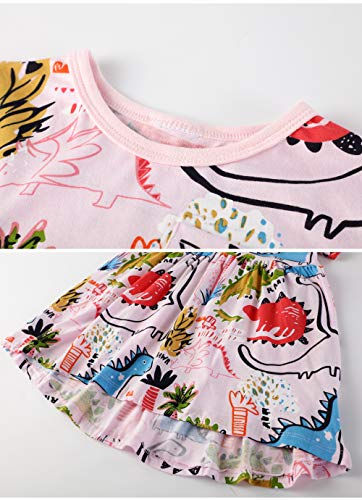 BIBNice Little Girls Casual Dress Toddler Summer Short Sleeve Dresses Printed Dinosuar 6-7Y - Thumbnail 2