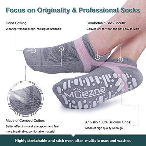 Muezna-Non-Slip-Yoga-Socks-for-Women-Anti-Skid-Pilates-Barre-Bikram-Fitness-Socks-with-Grips-Size-5-10