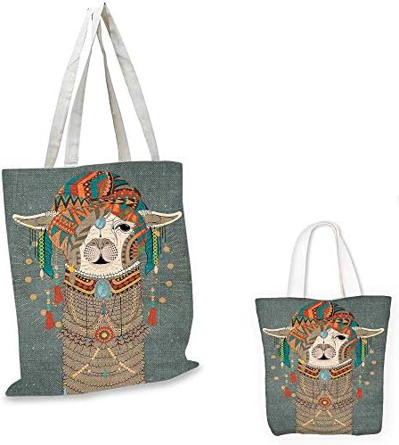 Llama canvas messenger bag Colorful Headwear Wearing Llama with Accessories Earrings Necklace Abstract Animal canvas beach bag Multicolor. 12"x15"-10"