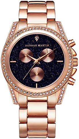 Women Watches Hannah Martin Starry Sky Quartz Classic Wristwatch 40mm Rose Gold Stainless Steel Work Watch for Ladies