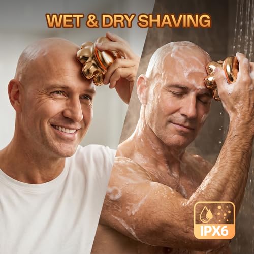 MAXGROOM PRO Head Shavers for Bald Men, Upgraded 7D Magnetic Shaver Blade, Extended Battery Life, 7500-8800Rpm Men's Shaver, IPX6 Waterproof, Ergonomic Design, Type-C Charging (Gold)