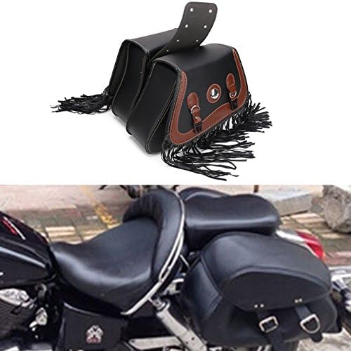Kawayee Black Universal Saddle Bags With Tassels Leather Retro Scoote Rider Motorbike Panniers Luggage