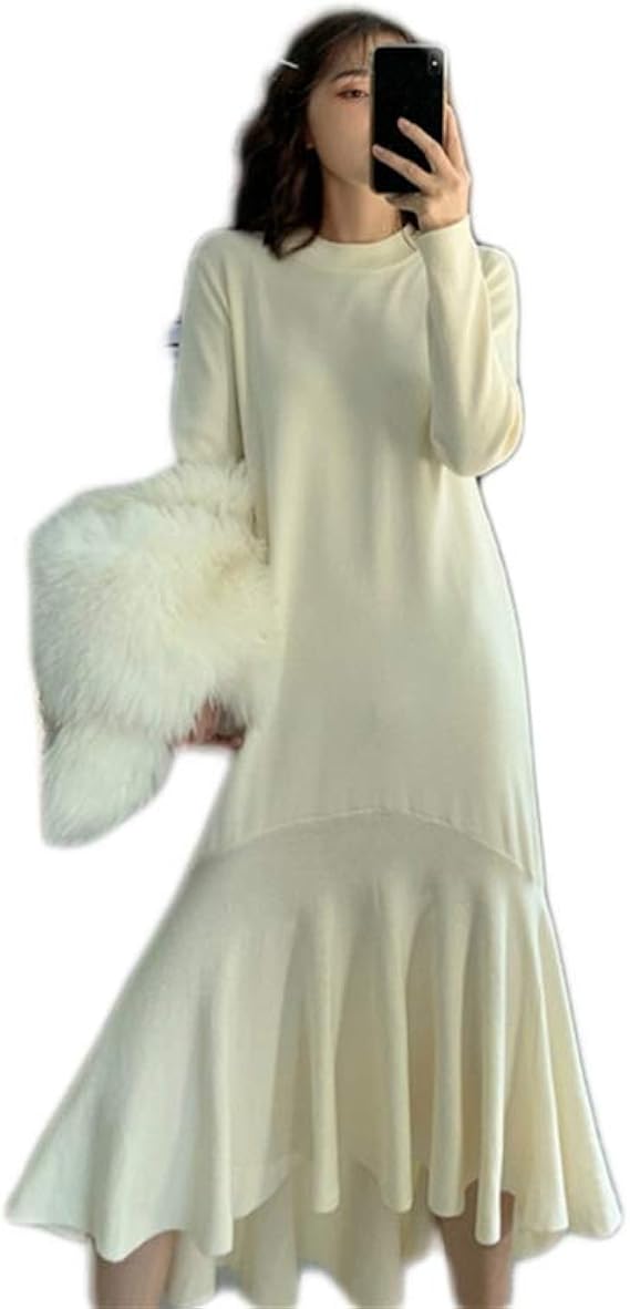 Amazon ロングニットワンピ セーター ロング丈 マキシ丈 ワンピース レディース 長袖レディース トップス アプリコット Xl ワンピース ニットワンピース ロングニットワンピ レディース ニット 秋冬物 タートルネック 長袖 ワンピース チュニック 通販