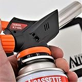 Torch [RAZR//Edition] – [Adjustable Flame] – for Culinary Use [Fast Refill - Attach-to-Cartridge] / Home Cooks, Pastries, Brazing, Searing + Nonstick Silicone Mat (1)