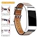 Mornex Replacement Leather Band Compatible with Fitbit Charge 2, Classic Genuine Leather Wristband for Men Women(Beige-Silver Buckle)