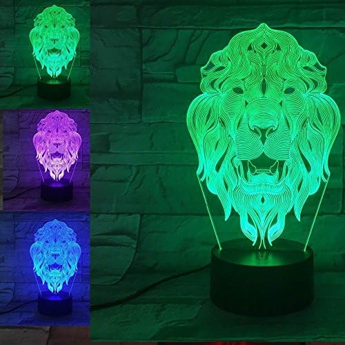 3D Lion Animal Night Light 16 Color Change LED Remote Control Table Desk Lamp Acrylic Flat ABS Base USB Charger Home Decoration Toy Birthday Xmas Kid Children Gift