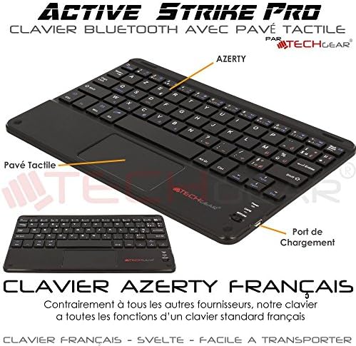 TECHGEAR Active Strike Pro Clavier AZERTY Bluetooth sans Fil avec Pavé Tactile Intégré compatible avec Samsung Tab S6 Lite 10.4, Tab S2 Tab S3 9.7, Tab S4 Tab S5e Tab S6 10.5 (+ Housse Clavier)