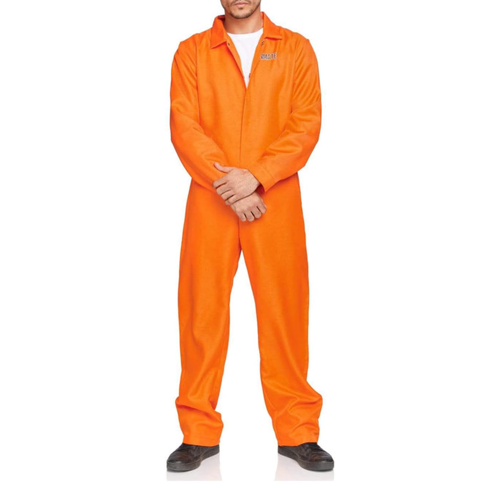 FeMereina Orange Prison Jumpsuit Costume Women Men Jail Jumpsuit Halloween Costumes Couples Matching Prisoner Cosplay Outfits (Male, L)