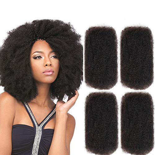 FASHION IDOL 4 Bundles Afro Kinkys Bulk Human Hair (20 Inches/20 Inches/20 Inches/20 Inches - Natural Black)