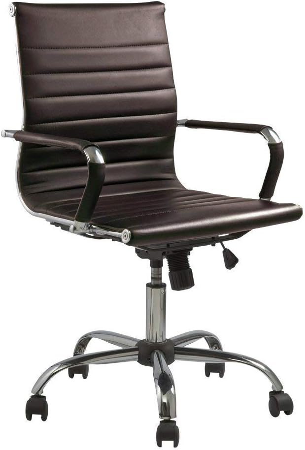 Stress Away Leather Office Chair Designer High Back Ribbed Executive Computer Desk Chair (Brown)