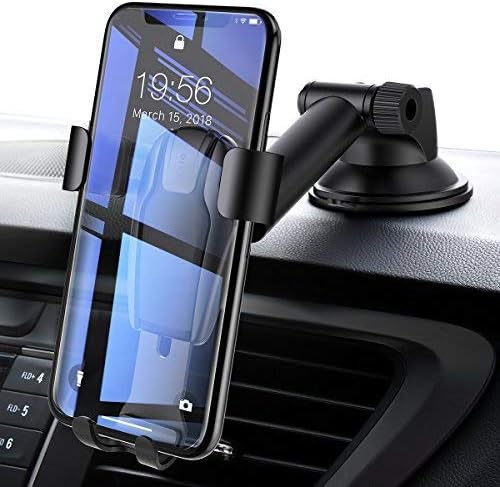 Car Phone Holder, Universal Dashboard Windscreen Phone Mount Stable Adjustable Car Cradle Mount with Strong Sticky Gel Pad for iPhone XR/ 6s Plus, Galaxy S9/S8/S7, Huawei mate20 pro -Black