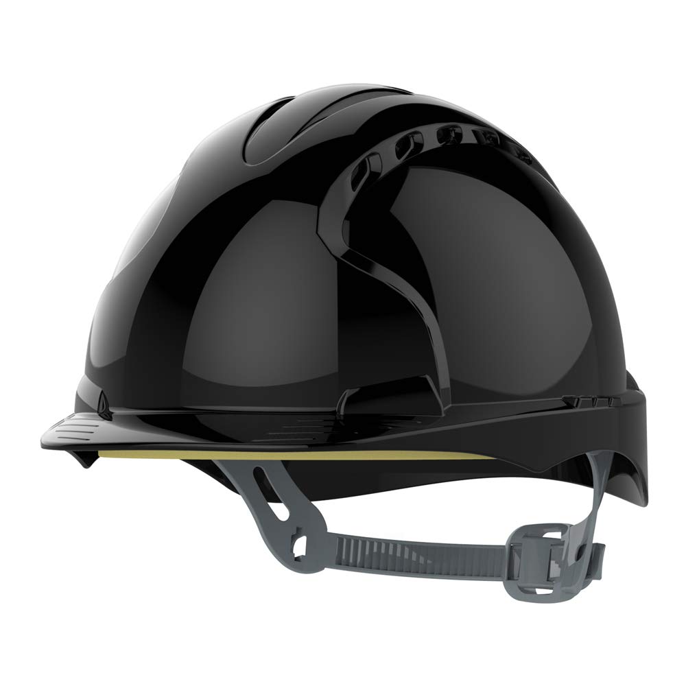 JSP EVO2 Safety Helmet Hard Hat - Vented - Black - Slip Ratchet Adjustment - Adjustable Precision Fit Harness - Lightweight - For Construction, Building, Civil Engineering & Industrial - EN 397