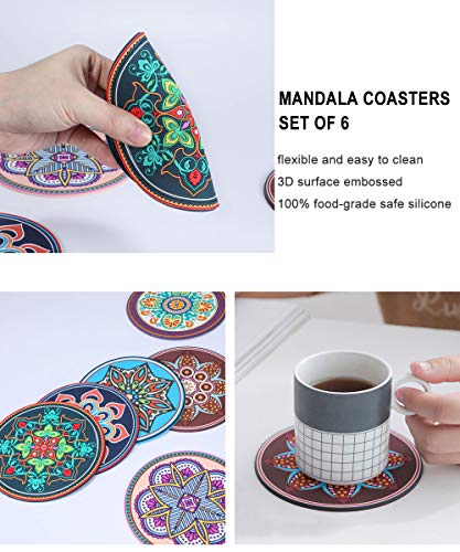 Coasters for Drinks, Stylish Silicone Coasters, Anti-slip Durable Outdoor Coasters, Housewarming Gifts New Home，5 Inch Funny Coasters Suit all Types of Tables - 6 pack