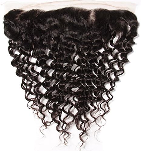 Nadula 8A Brazilian Hair Deep Wave Lace Frontal Closure 13x4 Free Part Closure Brazilian Human Hair Natural Color (12inch)