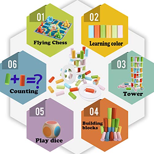 Joqutoys Wooden Stacking Board Game Flying Chess Flight Game and Wobbly Tower Collapse Pisa Tower Building Blocks Game 2 in 1 Learning Toys Family Game for Kids Ages 3 and Up - Thumbnail 2