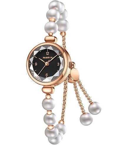 Women\'s Black Analog Quartz Adjustable Slider Clasp Pearl Bracelet Wrist Watch Women main image 4