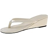 Women's Faux Leather Wedge Flip Flops with Arch Support Comfortable Round Open Toe Slip On Thong Slippers Casual Summer Sandals