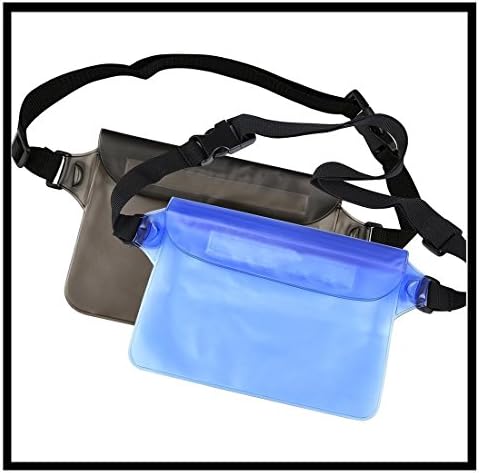 Dsoso Waterproof Pouch Dry Bag Snowproof Dirtproof Sandproof Case Bag Adjustable and Extra-Long Belt Perfect for Beach / Swimming / Boating / Fishing Pack of 2 (Black + Blue)