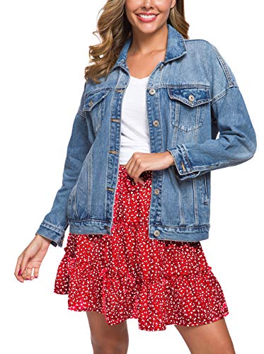 Cantonwalker Jean Jacket Women Leopard Plus Oversized Jean Denim Jacket 003 (Blue Washed, L)… - Thumbnail 6